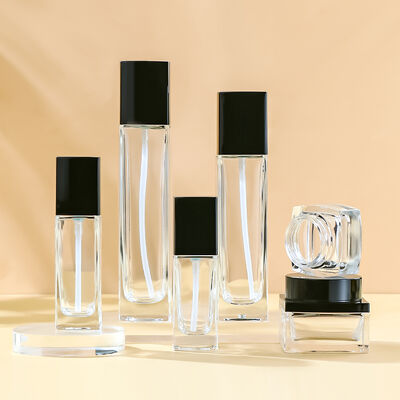 Sızıntı geçirmez, çevre dostu özelleştirilebilir cam kozmetik şişe seti